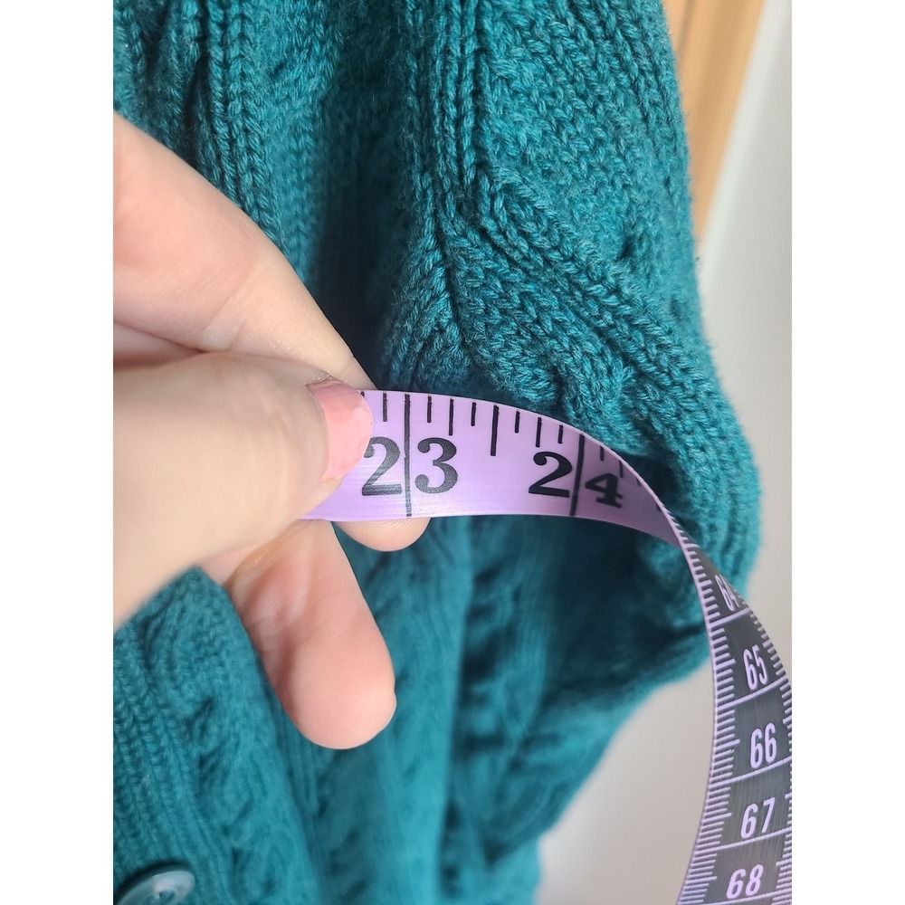 L.L. Bean 100% Cotton Cable Knit Teal Blue Cardigan MEDIUM Sweater Heritage M - Picture 9 of 10